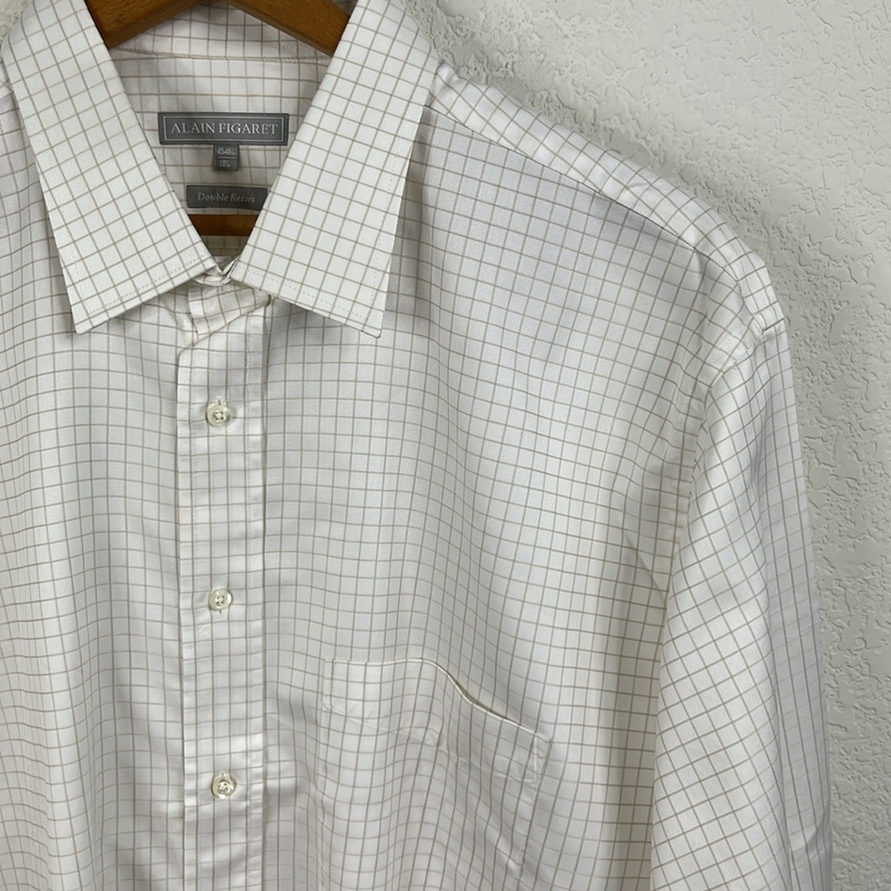 Alain Figaret Gridded Pocket Button Down Shirt Double Retors Size 18L